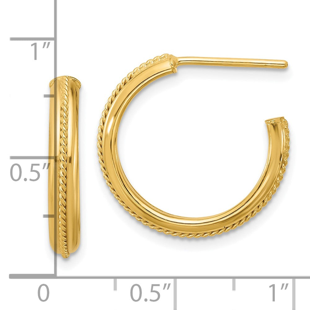 14K Yellow Gold Polished And Textured Round J Hoop Earrings