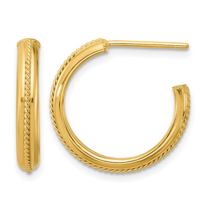 14K Yellow Gold Polished And Textured Round J Hoop Earrings