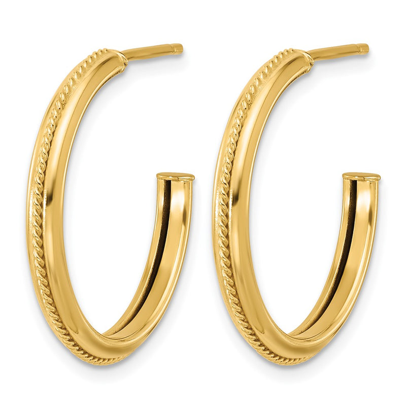 14K Yellow Gold Polished And Textured Round J Hoop Earrings