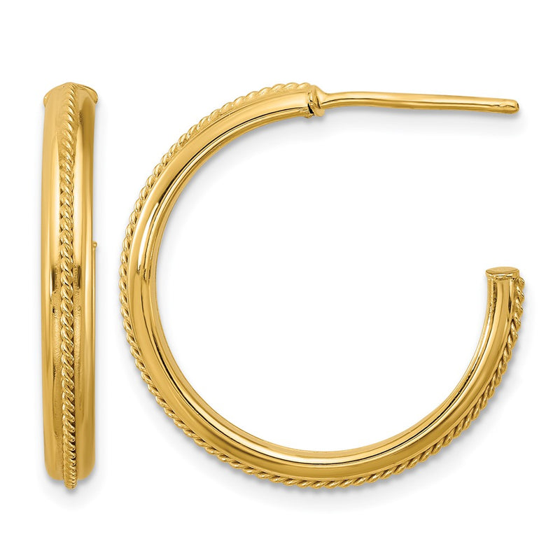 14K Yellow Gold Polished And Textured Round J Hoop Earrings