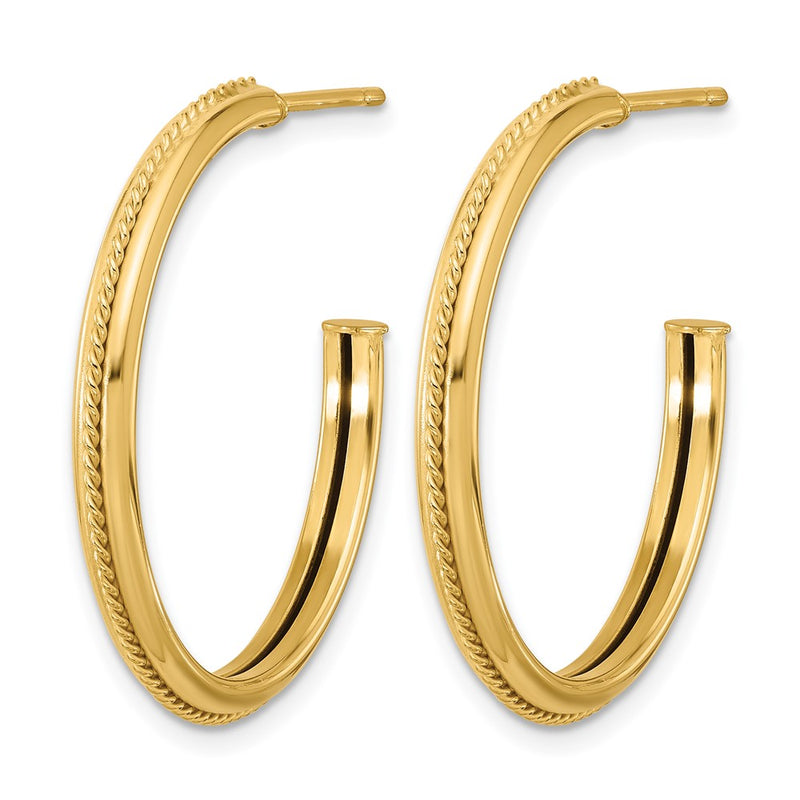 14K Yellow Gold Polished And Textured Round J Hoop Earrings