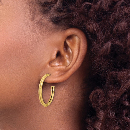 14K Yellow Gold Polished And Textured Round J Hoop Earrings