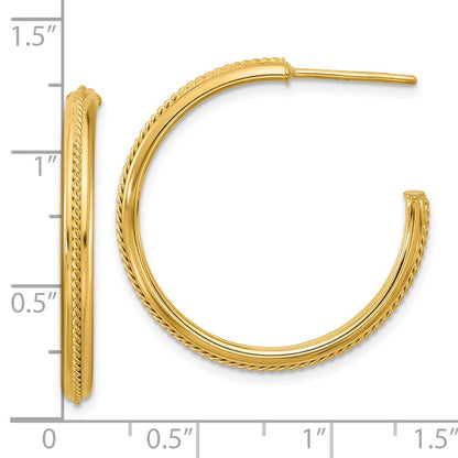 14K Yellow Gold Polished And Textured Round J Hoop Earrings
