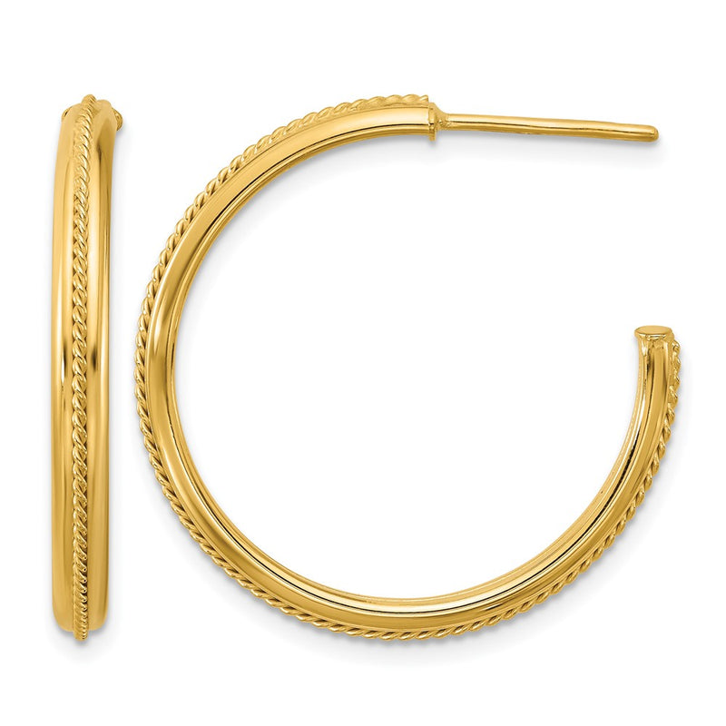 14K Yellow Gold Polished And Textured Round J Hoop Earrings