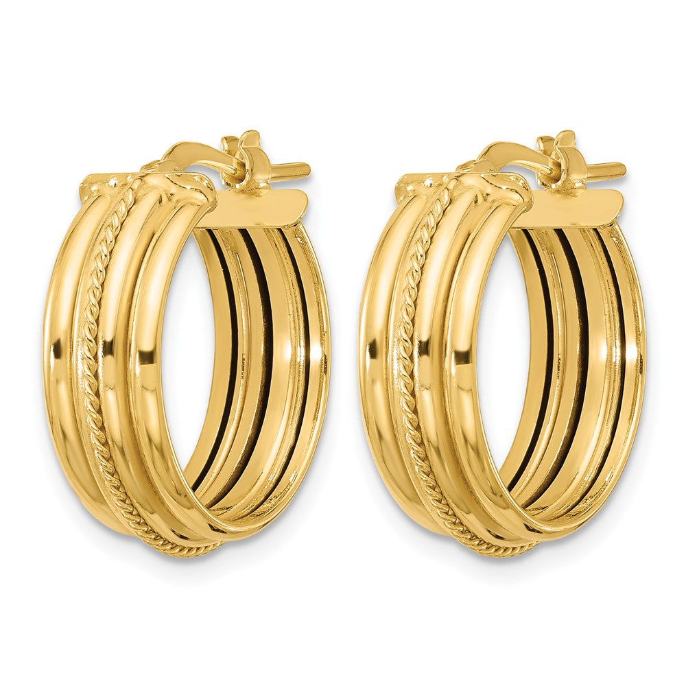 14K Yellow Gold Polished And Textured Round Hoop Earrings