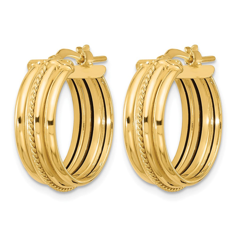14K Yellow Gold Polished And Textured Round Hoop Earrings