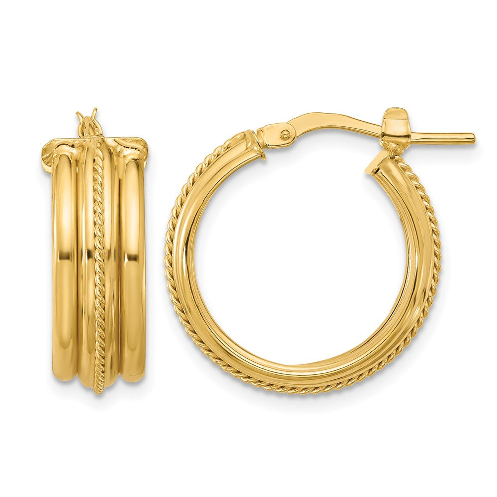 14K Yellow Gold Polished And Textured Round Hoop Earrings