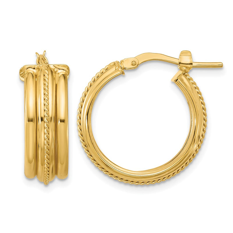 14K Yellow Gold Polished And Textured Round Hoop Earrings