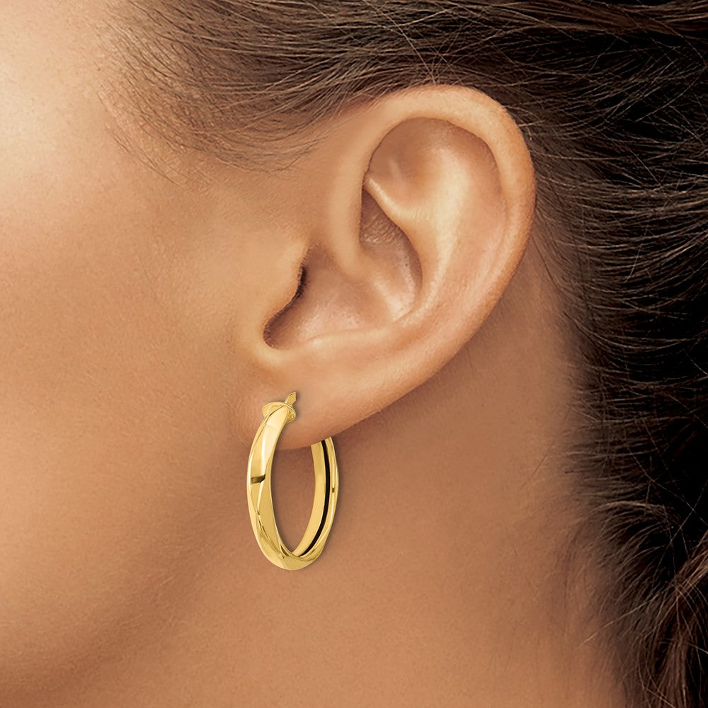 14K Yellow Gold Polished Round Hoop Earrings
