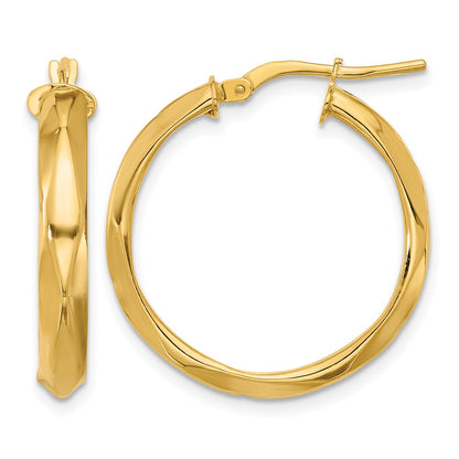 14K Yellow Gold Polished Round Hoop Earrings