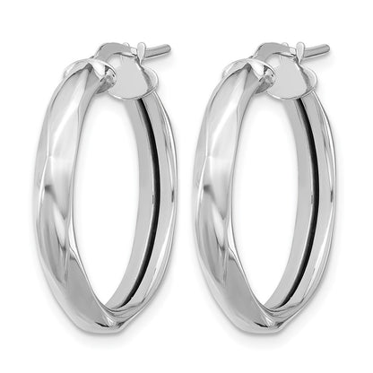 14K White Gold Polished Round Hoop Earrings