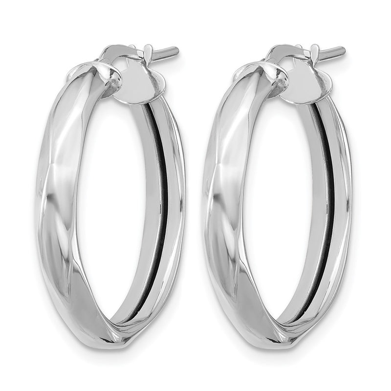 14K White Gold Polished Round Hoop Earrings