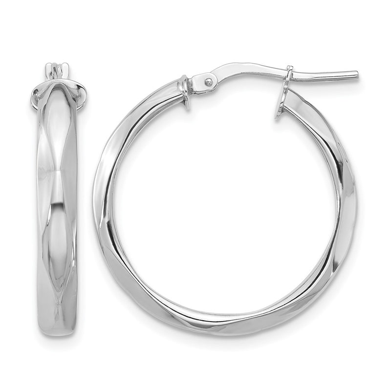 14K White Gold Polished Round Hoop Earrings