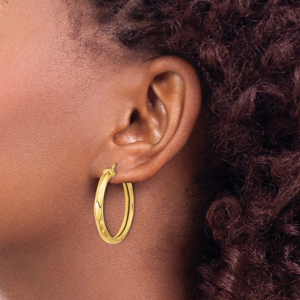 14K Yellow Gold Polished Round Hoop Earrings