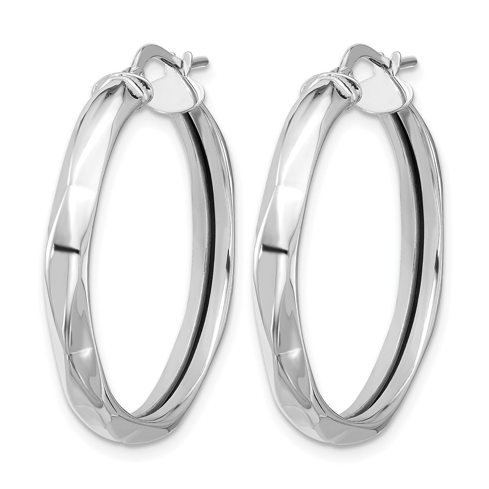 14K White Gold Polished Round Hoop Earrings