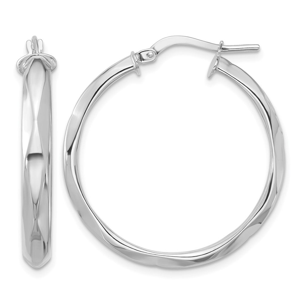 14K White Gold Polished Round Hoop Earrings