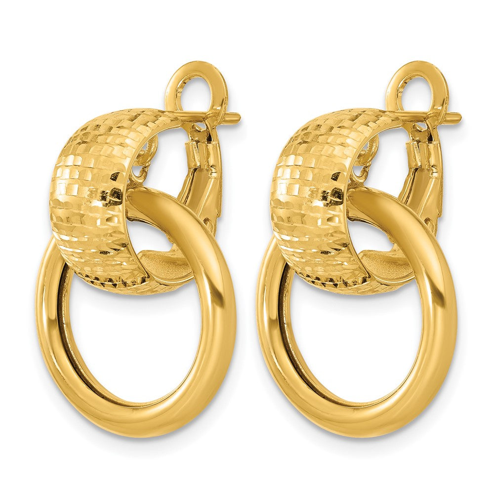 14K Yellow Gold Polished And D/C Circle Dangle Omega Back Earrings