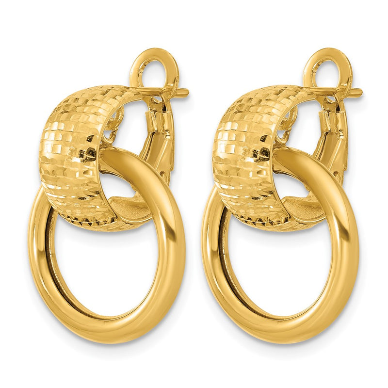 14K Yellow Gold Polished And D/C Circle Dangle Omega Back Earrings