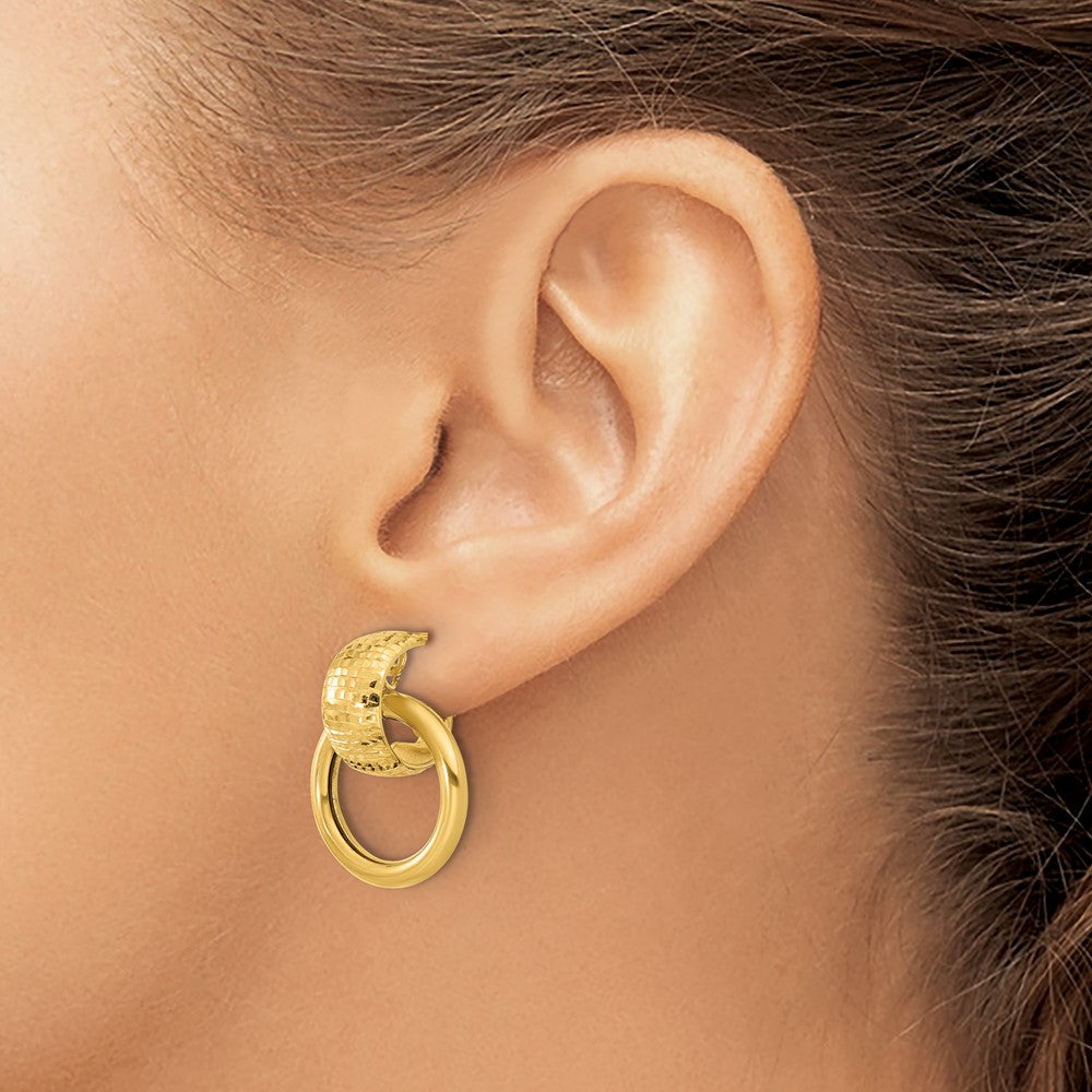 14K Yellow Gold Polished And D/C Circle Dangle Omega Back Earrings