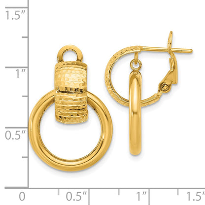 14K Yellow Gold Polished And D/C Circle Dangle Omega Back Earrings