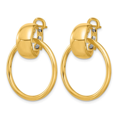 14K Yellow Gold Polished Circle Dangle Omega Back Earrings