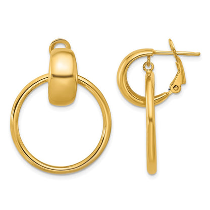 14K Yellow Gold Polished Circle Dangle Omega Back Earrings
