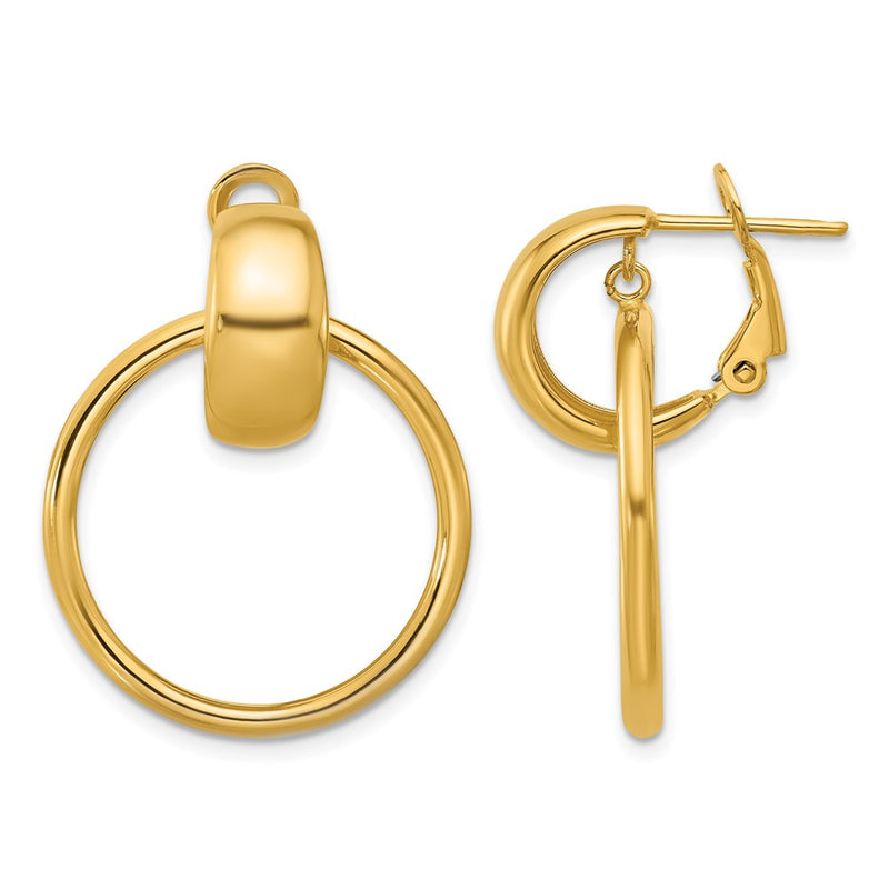 14K Yellow Gold Polished Circle Dangle Omega Back Earrings