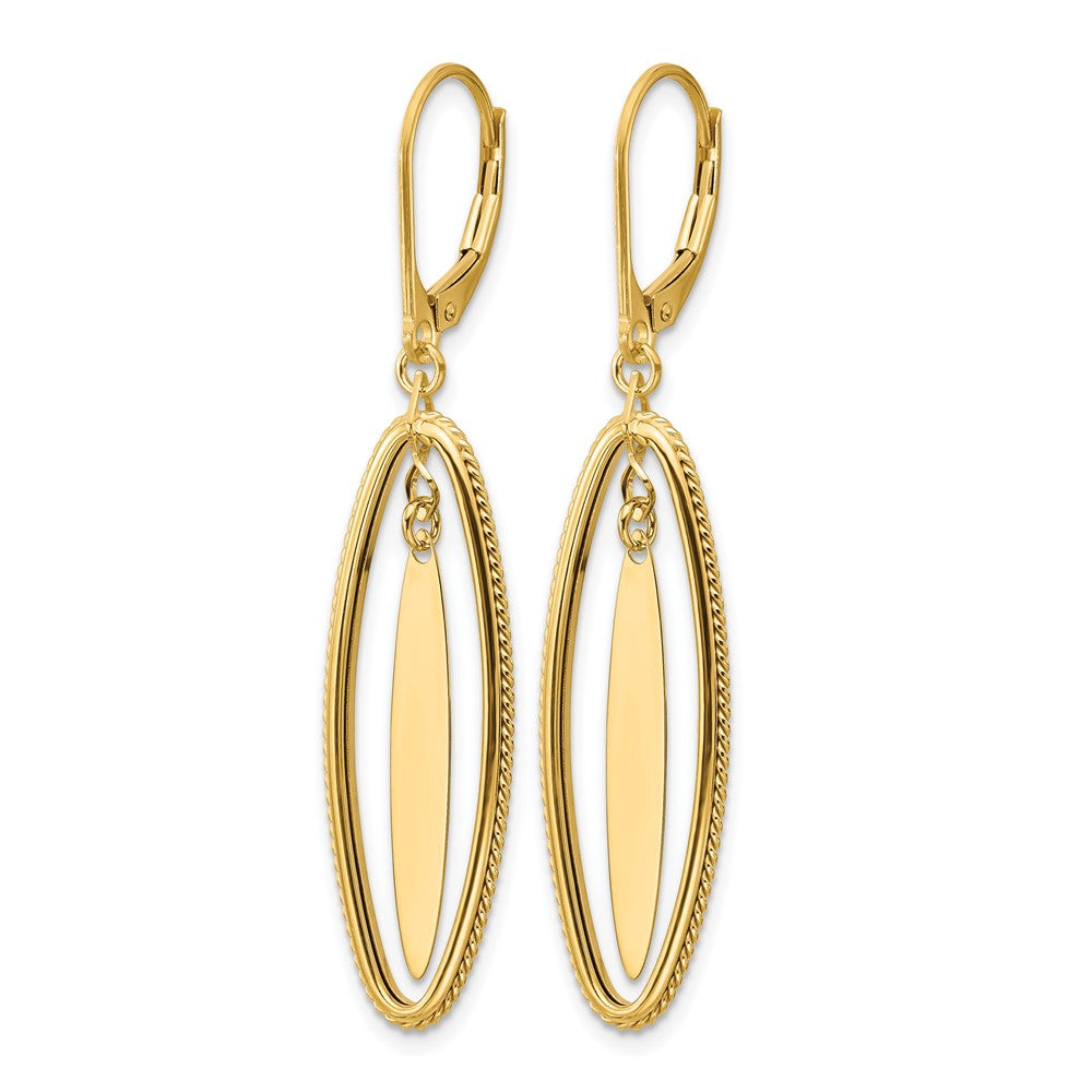 14K Yellow Gold Polished And Textured Dangle Leverback Earrings
