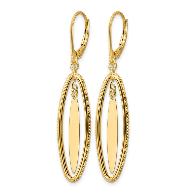 14K Yellow Gold Polished And Textured Dangle Leverback Earrings