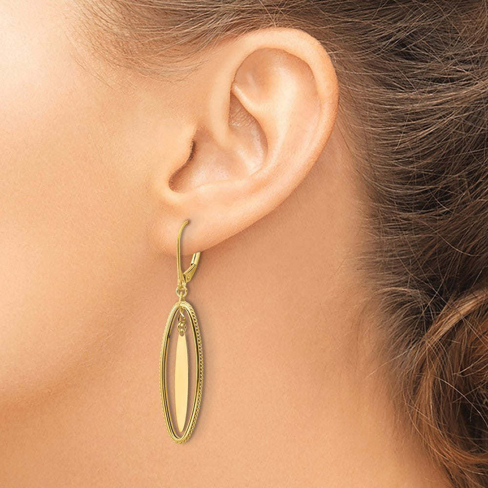 14K Yellow Gold Polished And Textured Dangle Leverback Earrings