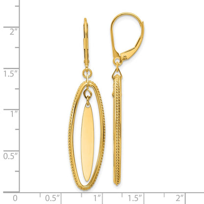 14K Yellow Gold Polished And Textured Dangle Leverback Earrings
