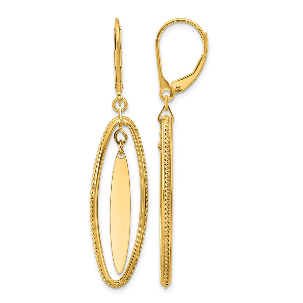 14K Yellow Gold Polished And Textured Dangle Leverback Earrings