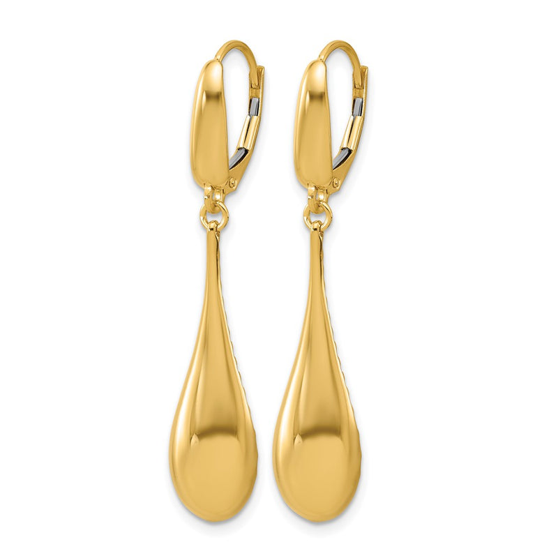 14K Yellow Gold Polished Teardrop Dangle Leverback Earrings