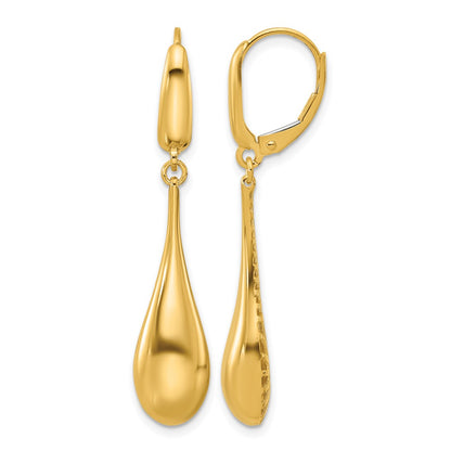 14K Yellow Gold Polished Teardrop Dangle Leverback Earrings