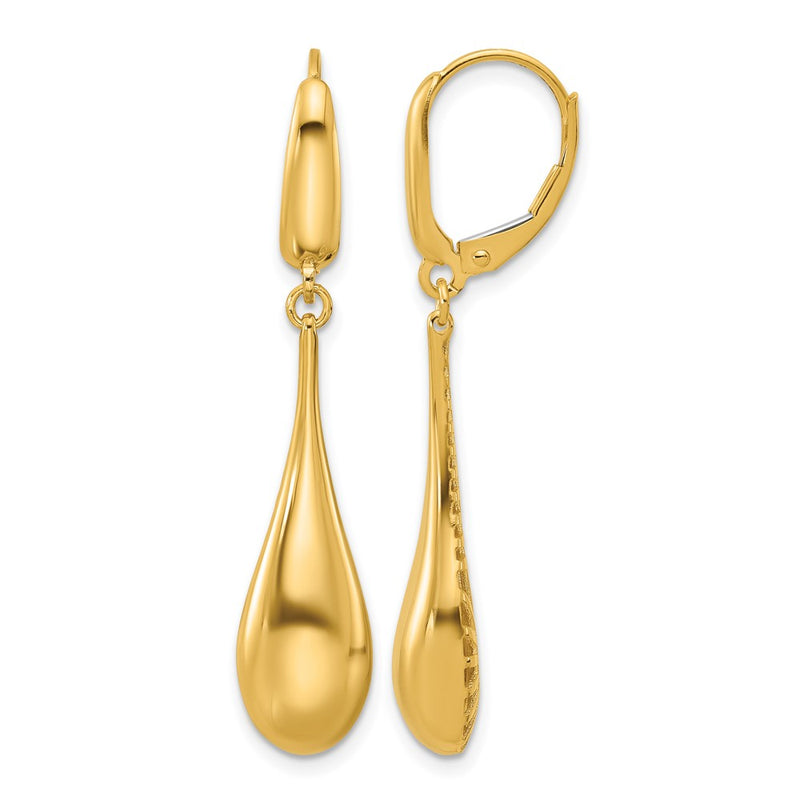 14K Yellow Gold Polished Teardrop Dangle Leverback Earrings