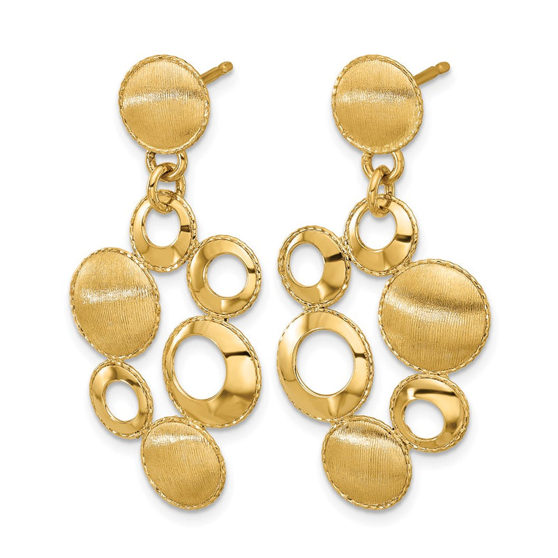 14K Yellow Gold Leslie'S' Polished And Satin Circles Post Dangle Earrings