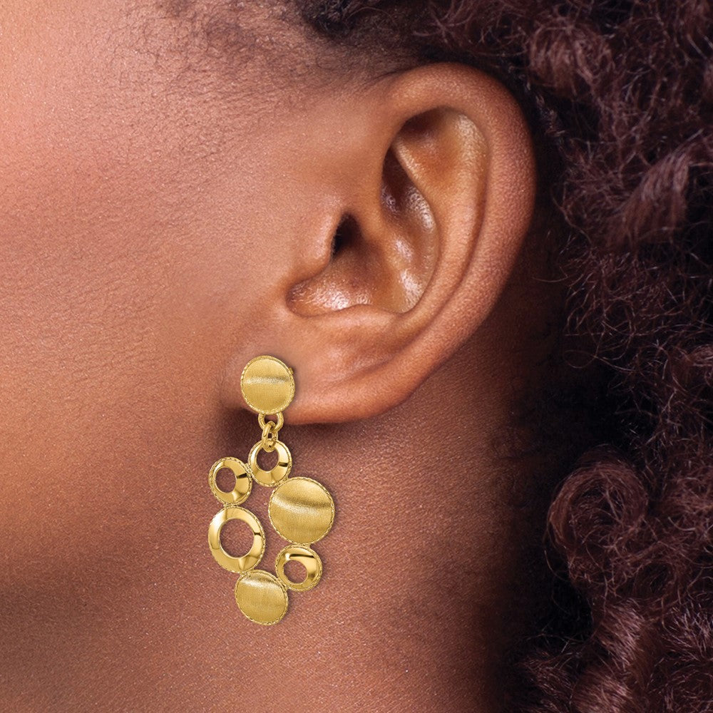 14K Yellow Gold Leslie'S' Polished And Satin Circles Post Dangle Earrings