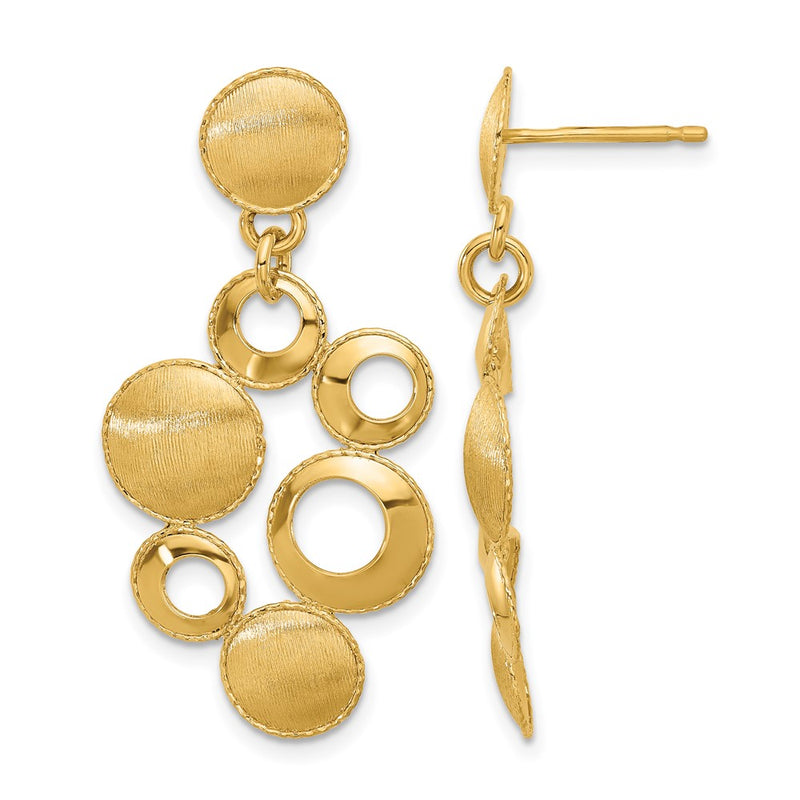 14K Yellow Gold Leslie'S' Polished And Satin Circles Post Dangle Earrings