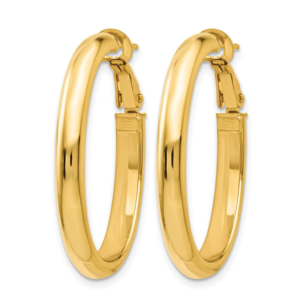 14K Yellow Gold Polished Oval Hoop Earrings