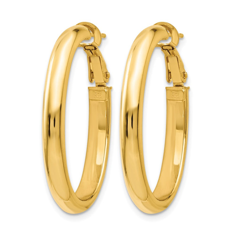 14K Yellow Gold Polished Oval Hoop Earrings