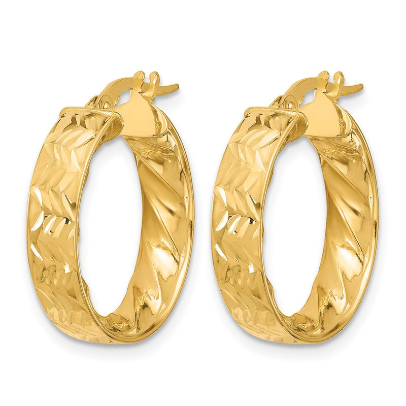 14K Yellow Gold Polished And D/C Hoop Earrings
