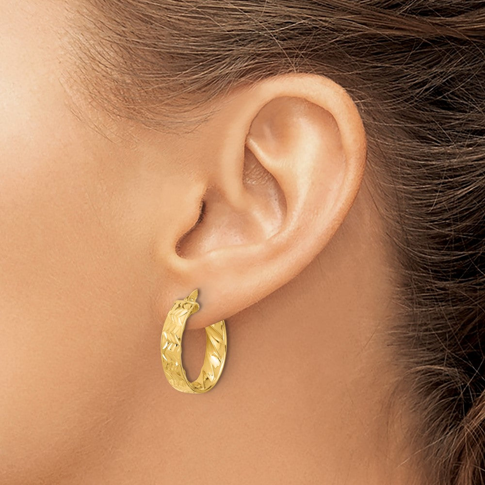 14K Yellow Gold Polished And D/C Hoop Earrings