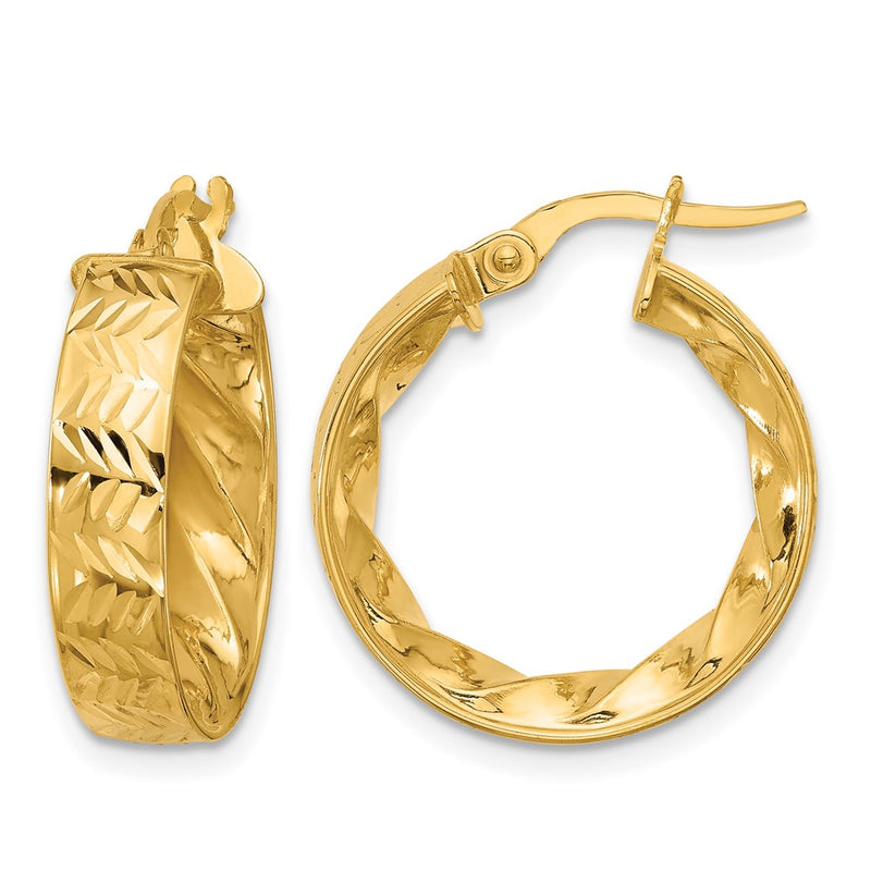 14K Yellow Gold Polished And D/C Hoop Earrings