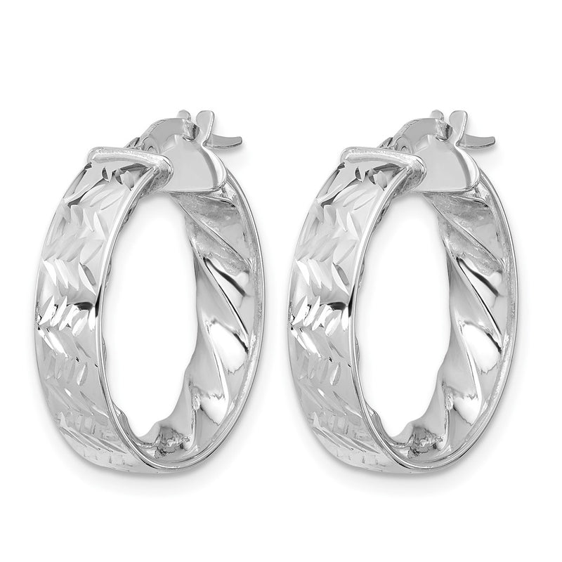 14K Yellow & Rhodium W/ White Plating Polished And D/C Hoop Earrings