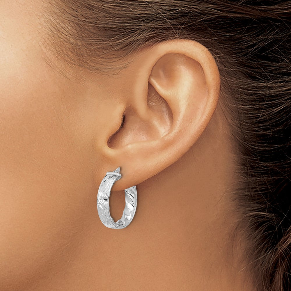 14K Yellow & Rhodium W/ White Plating Polished And D/C Hoop Earrings