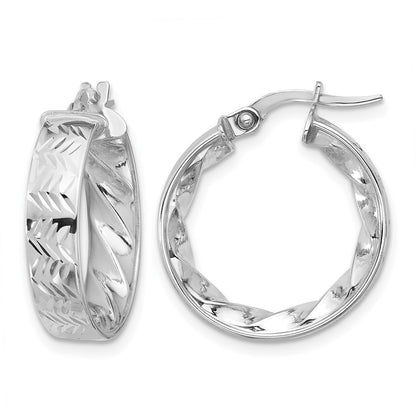 14K Yellow & Rhodium W/ White Plating Polished And D/C Hoop Earrings