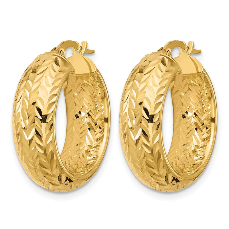 14K Yellow Gold Polished And D/C Hoop Earrings