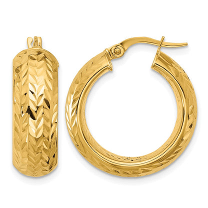 14K Yellow Gold Polished And D/C Hoop Earrings