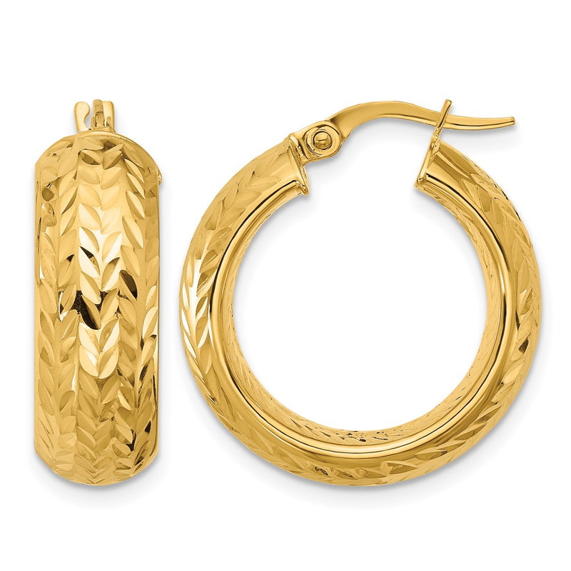 14K Yellow Gold Polished And D/C Hoop Earrings