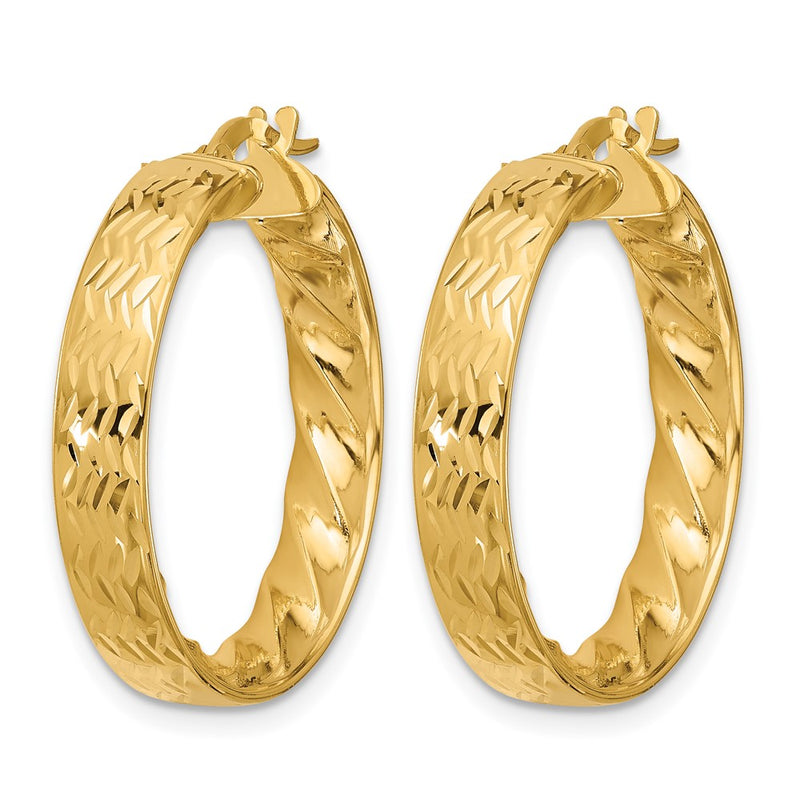 14K Yellow Gold Polished And D/C Hoop Earrings